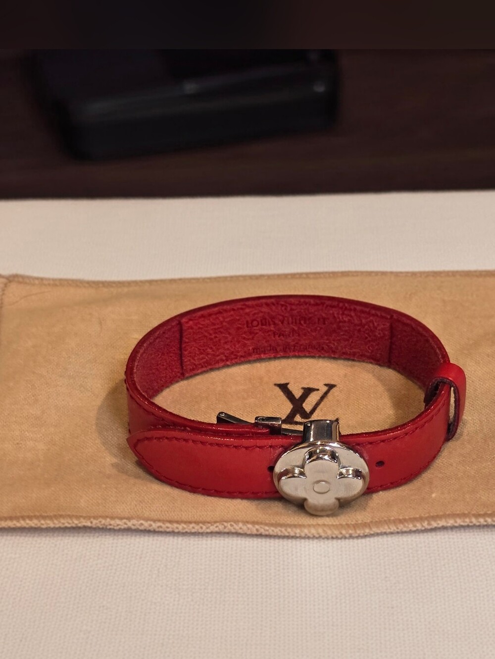 Louis Vuitton Wish Good Luck Red Silver Adjustable Leather Bracelet - Picture 2 of 14